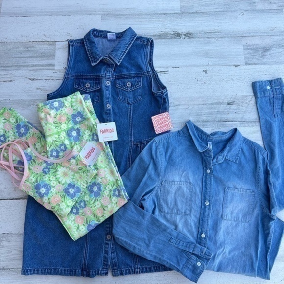 Lot of 4 FAB KIDS Dress Shirt‎ Activewear Girls Sz 14/16 NWT Spring Floral Denim - Picture 1 of 6